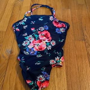 Beautiful navy blue flowered one piece bathing suit gap size large